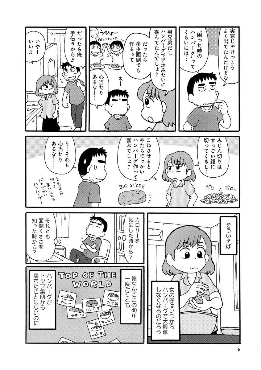 単行本「新婚よそじのメシ事情」2巻から一話試し読みを。ご家庭料理の王道（だと思っていた）ハンバーグのお話ですが、最後は主役の座をアイツに奪われます。 