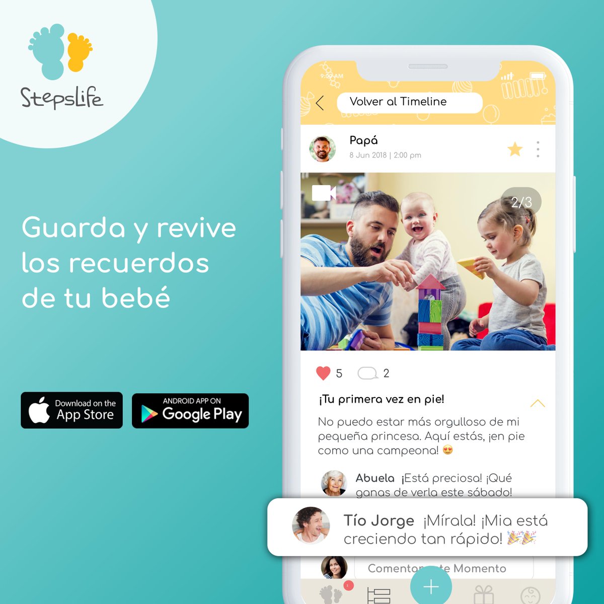 StepsLifeApp's tweet photo. Los mejores Momentos de tus hijos en una cápsula del tiempo privada a la que solo tendrá acceso quién tú quieras. Prueba StepsLife, el guardián de la memoria de tus peques. https://t.co/5yU0uP21jX
