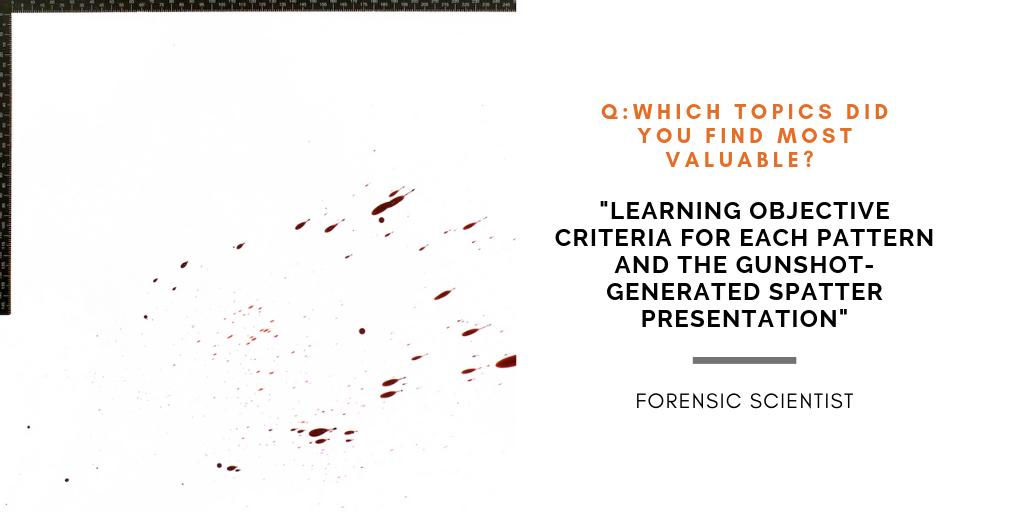 'Objective Criteria' form the basis of our #BPA Training programs ... they provide a practical framework against which to record observations and evaluate bloodstain patterns.  We will be delivering our next '40-hour' BPA training course 16-20 September. Hope you can join us!
