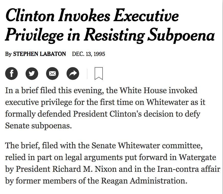 mtracey's tweet image. Obama frequently rejected Congressional subpoenas and refused to hand over records. So did George W. Bush. So did Bill Clinton. This is a common dynamic between the Executive and Legislative branches. But now Dems are screaming that Trump doing it is a Constitutional Crisis
