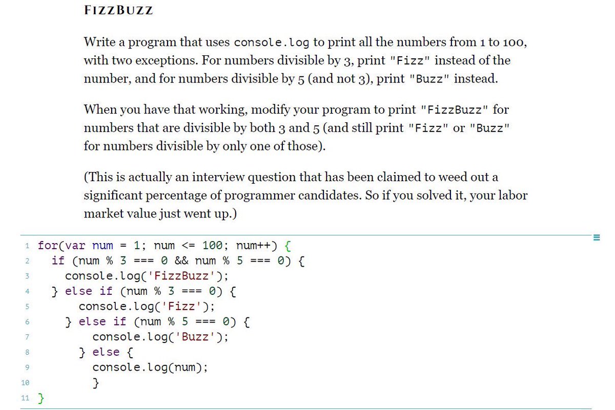 corndogCoder's tweet image. &lt;Day 34/100&gt; #100DaysOfCode
Today I finished another chapter of #eloquentjavascript and did some of the exercises in the book. This particular exercise was actually super easy. (That’s my code below the exercise description.) A few months ago I wouldn’t have thought that! 😅