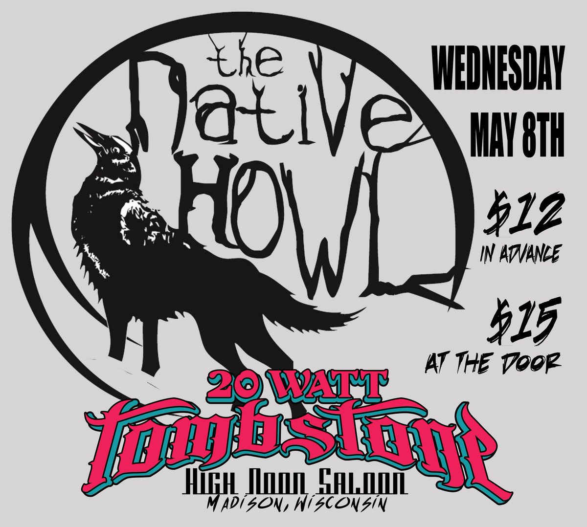 20watttombstone's tweet image. @TheNativeHowl and yours truly at @HighNoonMadison doors at 7pm $12 adv. $15 dos. #thrashgrass #deathblues