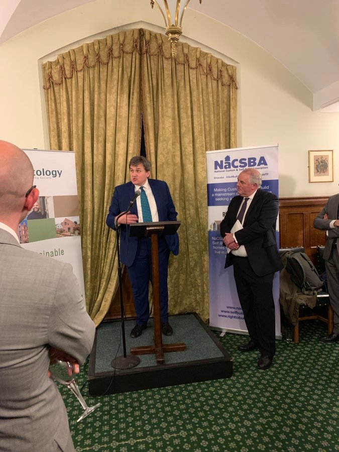 EcologyBS's tweet photo. We were delighted to sponsor last night's @NaCSBA Parliamentary reception for #SelfBuildWeek widening awareness of #SelfBuild #CustomBuild #communityledhousing w/ @richardbaconmp, Housing Minister @kitmalthouse and @Kevin_McCloud @SelfBuildPortal #sustainablehomes #greenbuilding https://t.co/GstTHX1FeD