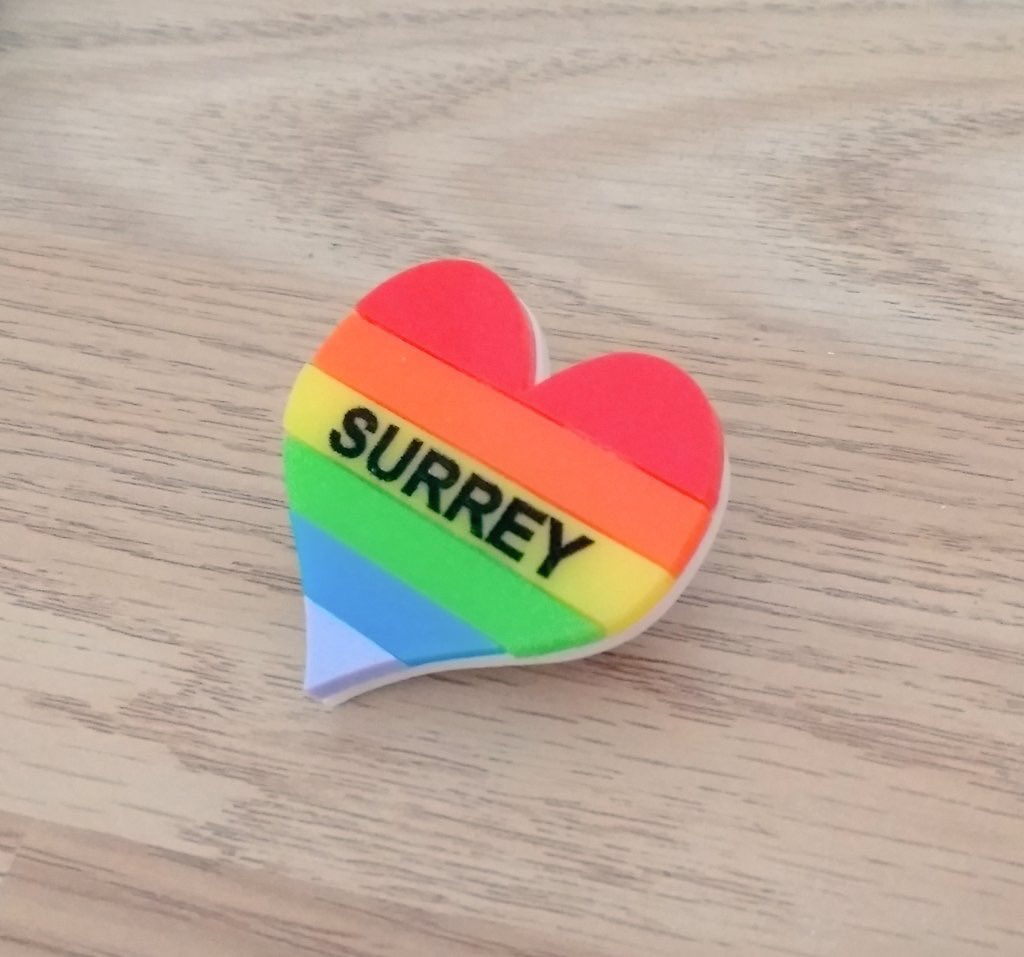 PrideInSurrey's tweet photo. Coming soon: NEW: 🏳️‍🌈 Rainbow Heart Surrey limited edition badges! Who wants one? ❤️🧡💛💚💙💜 keep 👀 watching socials for more info! They will sell fast ✅

#PrideinSurrey #Surrey #LoveSurrey #SurreyPride #SurreyChat #SurreyLGBT+ #RainbowSurrey https://t.co/5CIDOf0xbn