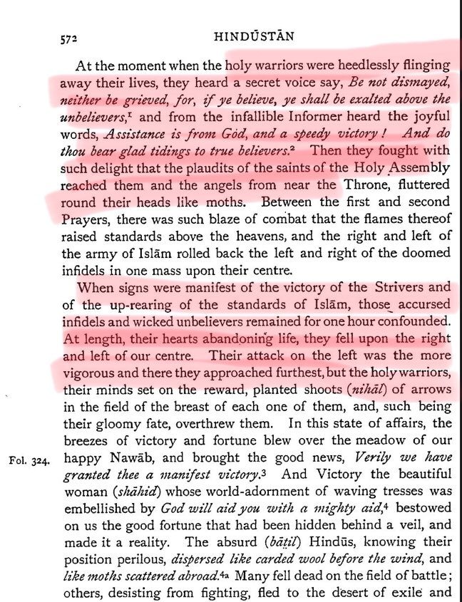 14/n I quote Babur further:“At the moment when the holy warriors were heedlessly flinging away their lives, they heard a secret voice say, Be not dismayed, neither be grieved, for, if ye believe, ye shall be exalted above the unbelievers, and from the infallible...contd