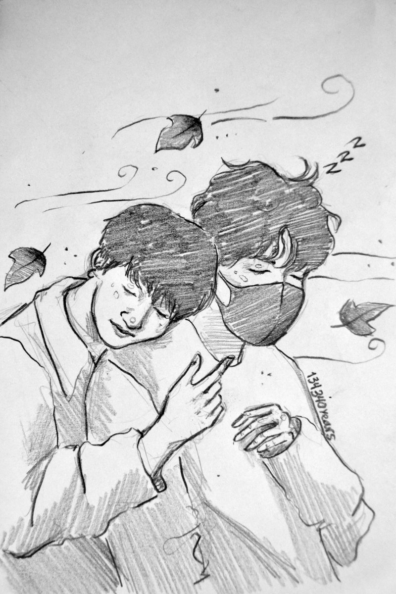 20190507 / day 127its one am of the next day but i technically drew this on the date stated. the latest run episode gave us clingy Jungkook... so i had to draw cuddly Hopekook bassed on that iconic day where Hobi looked so soft and baby. #btsfanart  @BTS_twt