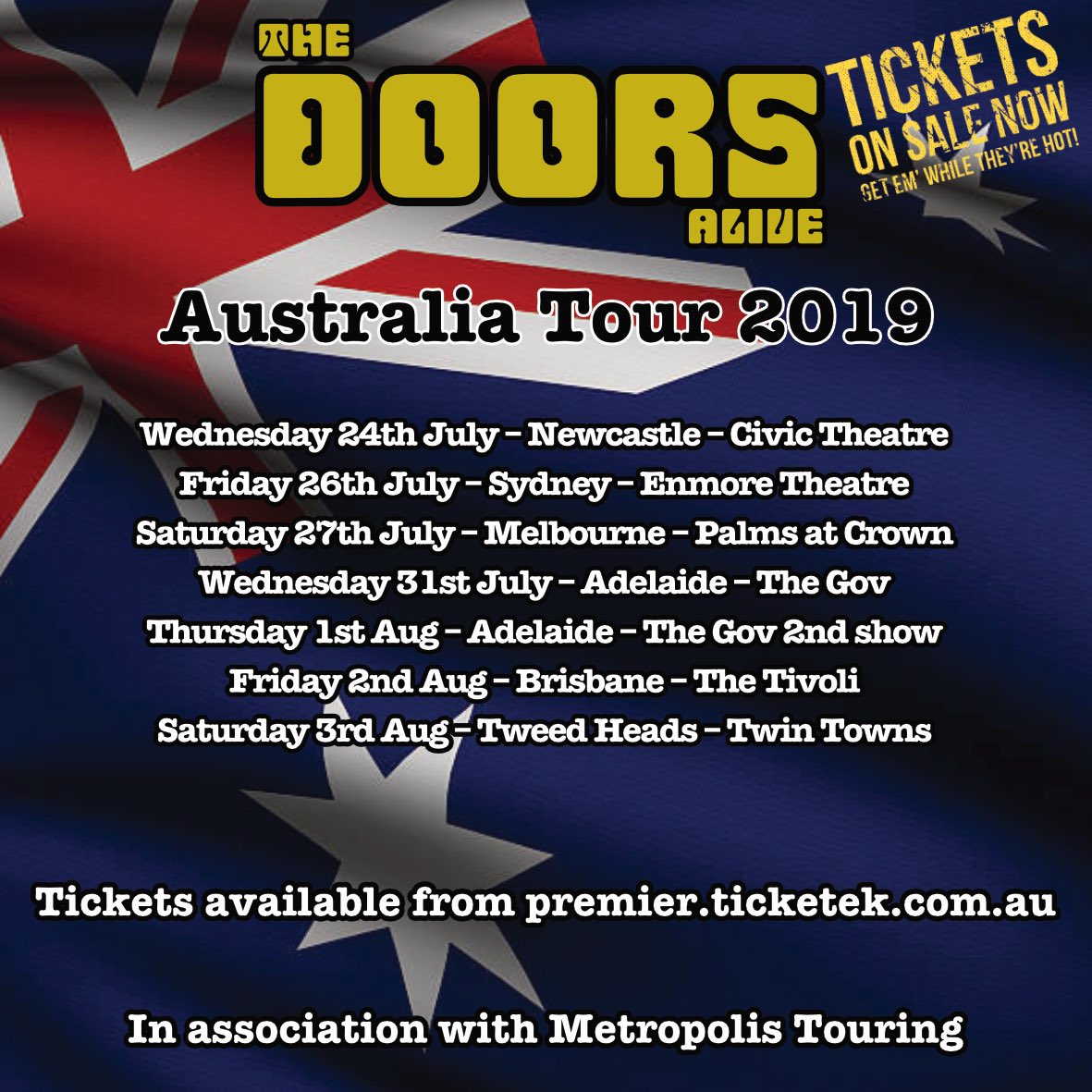 We are just a couple of months away from our first ever trip to Australia! Tickets are moving fast, so get yours soon!! 

metropolistouring.com/the-doors-aliv…

See you soon guys! 🇦🇺