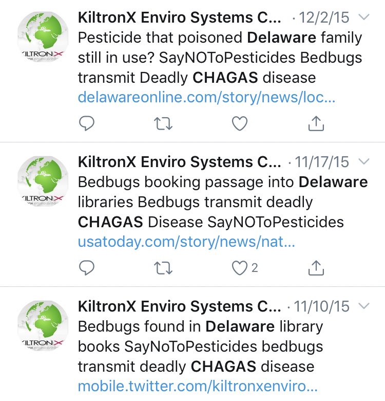 You may have noticed from their tweet above that though they link to that article about kissing bugs, they are focused on the claim bed bugs can transmit Chagas Disease. They have been making this claim for some time in notably-cobbled, buzz-word filled tweets.