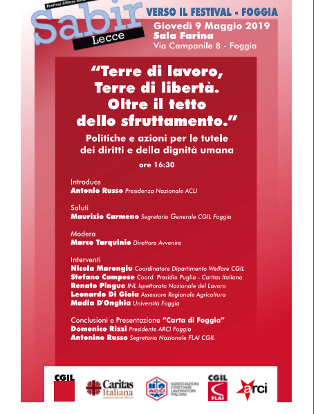 Acli_nazionali's tweet photo. Verso@FestivalSabir "Terre di lavoro,Terre di libertà.Oltre il tetto dello sfruttamento". Il 9\05 a Foggia con @antorus M.#Carmeno,M.#Tarquinio @nicolamarongiu @webstefano85 R.#Pingue,@DiGioiaLeonardo,M. D'Onghia, D.#Rizzi @ArciNazionale @CaritasItaliana @cgilnazionale @flaicgil https://t.co/I76amnrJXC