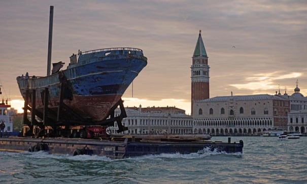 etiennelefleur's tweet photo. Crass artwashing of the migrant crisis!

Boat in which between 700 &amp; 1,100 migtants died when the boat sank in 2015 to be displayed at Venice Biennale.

Now it's being installed so the art world's privileged elites can gasp &amp; gawp.

This is poverty porn!

https://t.co/GbJNQJriWd https://t.co/TbRLXFxlg9