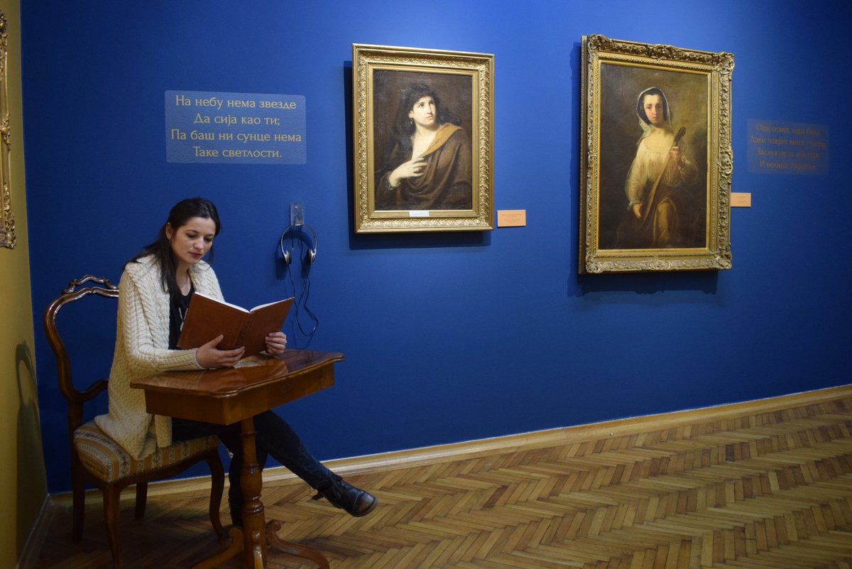 Изложба која се гледа, слуша, чита и пише. 
На изложби ''Ђура Јакшић. Између мита и стварности'' можете уживати у сликама Ђуре Јакшића, прочитати или послушати његове песме или саставити своју песму. 
#Izmedjumitaistvarnosti #DjuraJaksic