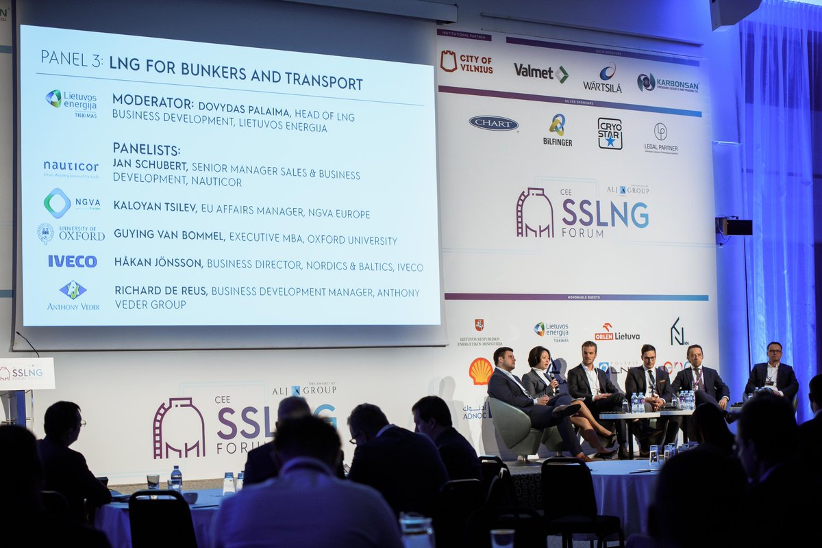 CeeSslng's tweet photo. Panel 3 of #CEEssLNGForum:  #LNG for Bunkers and Transport
MODERATOR: Dovydas Palaima ( Lietuvos Energija )
PANELISTS:
▪️ Jan Schubert (Nauticor)
▪️ Kaloyan Tsilev ( @NGVAEurope )
▪️ Guying Van Bommel ( @UniofOxford)
▪️ Richard DE Reus ( @AnthonyVeder )
▪️ Hakan Jonssson (IVECO) https://t.co/r3E0KsifCu