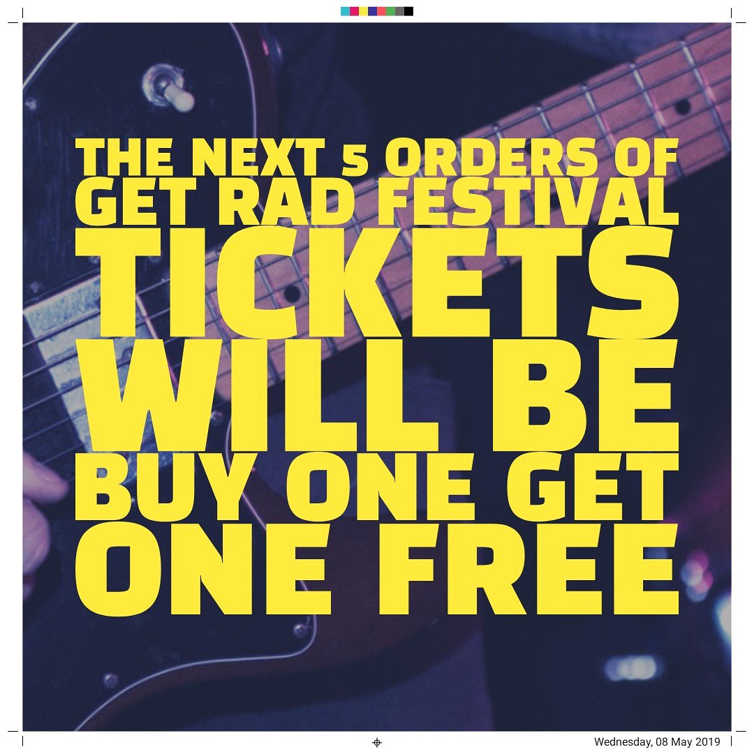 GET RAD TICKETS WILL BE BUY ONE GET ON FREE FOR THE NEXT 5 ORDERS!!

TICKETS AT BLACKSAILRECORDSUK.BIGCARTEL.COM