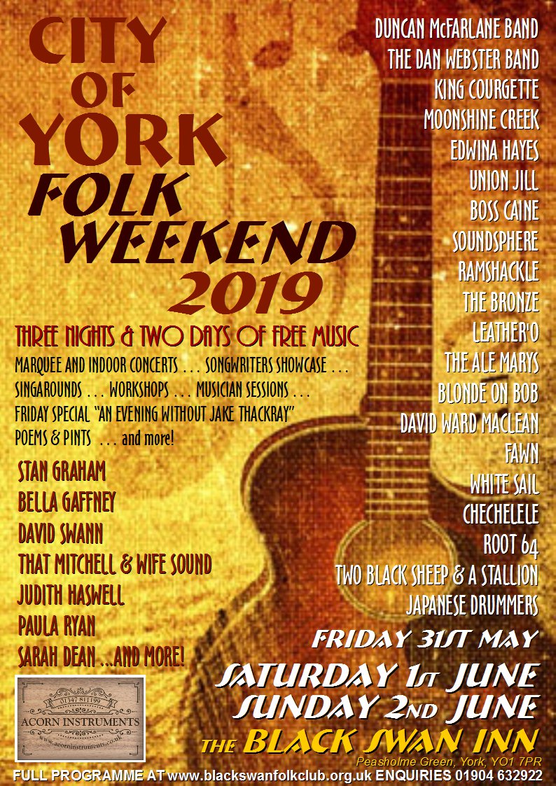 blackswanfolkie's tweet photo. Its that time of year again! Coming up on 31/05-2/06/2019 its #City of #York #Folk #Weekend ! 3 nights & 2 Days of best of #folk #music #song #concerts #singarounds #sessions #dance #drumming #poetry #beer #fun & its all for #FREE @PaulaRyanMusic @ToniBunnell1 @ThorganbyFolk RT? https://t.co/JN8f8ectEa