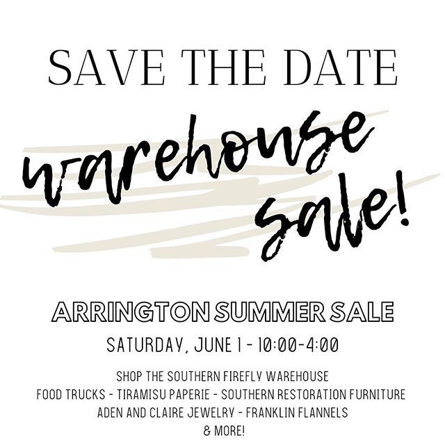 Save the date! We’re having a warehouse sale and inviting some of our friends to join us! Come see us at the Arrington Summer Sale and shop never before seen product, samples, special edition pieces and more!! bit.ly/2H9xIQs