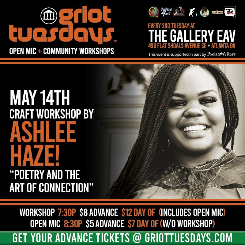 taters4art's tweet photo. Ashlee Haze will discuss how fear, shame &amp; judgment tend to sculpt our work as artists and provide tools &amp; insight to how we can be vulnerable in our work. Get tickets for her "Poetry &amp; the Art of Connection" Workshop &amp; stay for our Open Mic afterwards! https://t.co/pq5IwKv0fC https://t.co/IVX5ZBOfOz