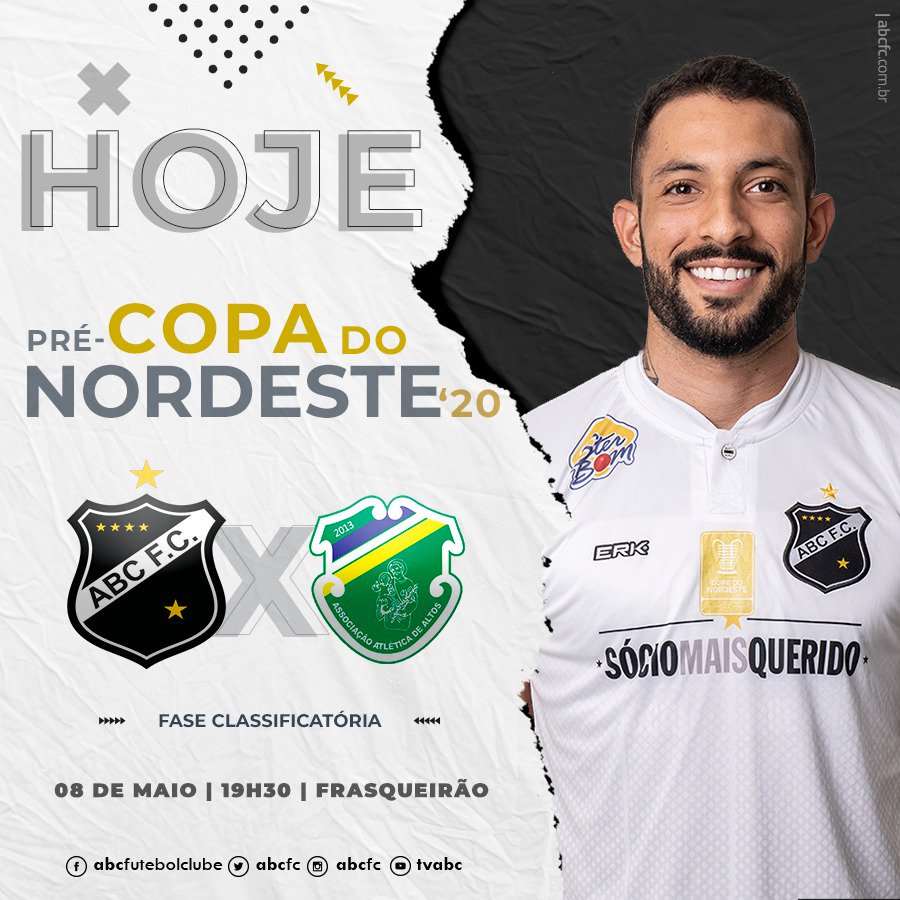 ABCFC's tweet photo. #HojeTemABC | ⚫⚪ VAMOS, ABC! COM GARRA E COM RAÇA!

#CopadoNordeste
➡️ ABC x Altos/PI
🗓 HOJE [8]
🕒 19h30
🏟 Estádio Frasqueirão

#INGRESSOS
Arquibancada: R$ 20,00/R$ 10,00
Cadeira: R$ 40,00/R$ 20,00

VAI PRA CIMA DELE, ABC!

#BoraABC
#OMaisQueridoDoRN
#CopaDoNordeste2020 https://t.co/wpfuoNSytv