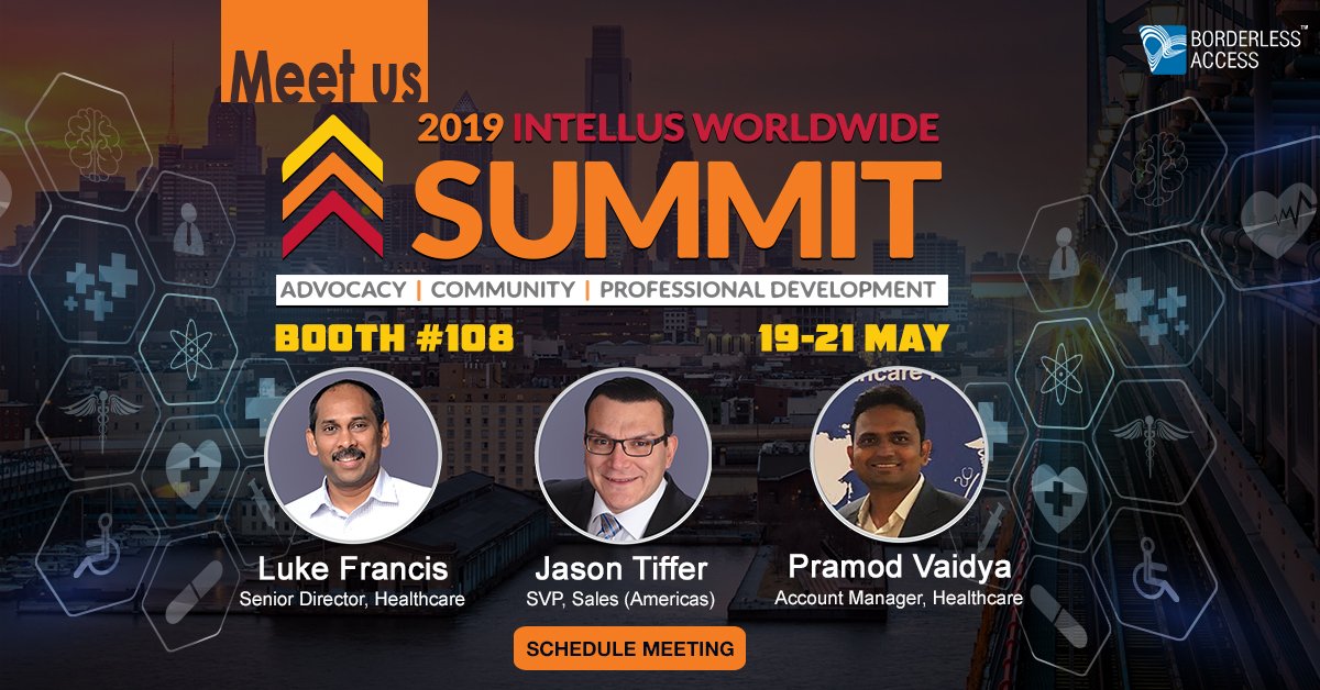 BorderlessXs's tweet photo. Stop by our booth #108 at #IntellusWW 2019 to learn about our #healthcare research capabilities and our revolutionary DIY product #HealthSight driven by advanced-analytics. Click here https://t.co/3Z6OGGyfiW to schedule a meeting with us. @IntellusWW  #mrx https://t.co/GBWfyTLWwH