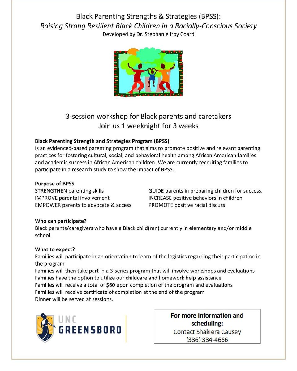 CoardIrby's tweet photo. Black Parenting Strengths and Strategies Parenting Program is enrolling now in the Raleigh and Durham areas.  Please share liberally and call/email for information and schedule. 
336-334-4666 
aafsslab@gmail.com https://t.co/xx3XURNmb6