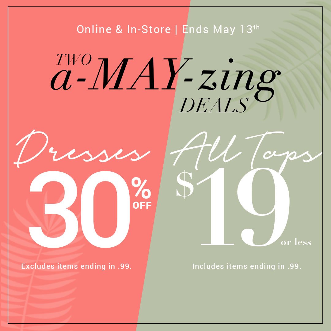 Freshen up your summer wardrobe with tops at 19$ or less and 30% off almost all dresses &amp; jumpsuits! Online &amp; in-store for a limited time only.

Shop now
ow.ly/uFmO50u2fBm