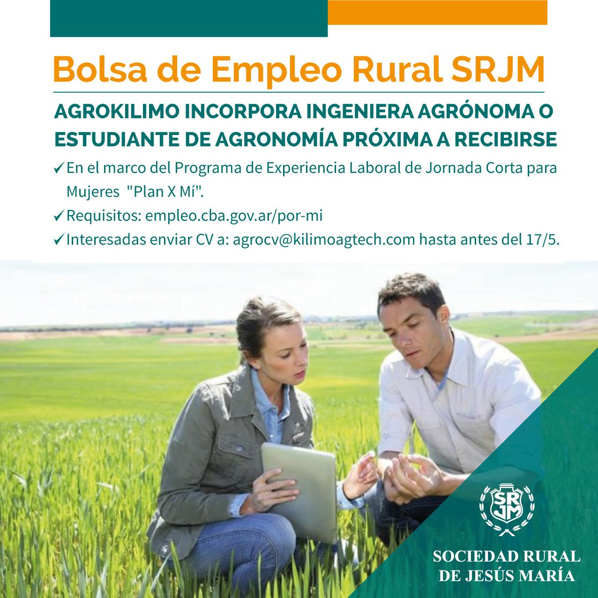 srjmcba's tweet photo. #BolsaDeEmpleoSRJM
#AGROKILIMO INCORPORA ING. AGRÓNOMA O ESTUDIANTE DE AGRONOMÍA PRÓXIMA A RECIBIRSE
👉En el marco del Programa "Plan X Mí".
👉 Requisitos: https://t.co/CQb3kk4F20
👉 Interesadas enviar #CV a: agrocv@kilimoagtech.com hasta antes del 17/5.
👉https://t.co/I83MMRUydO https://t.co/eKJpCaxRfk