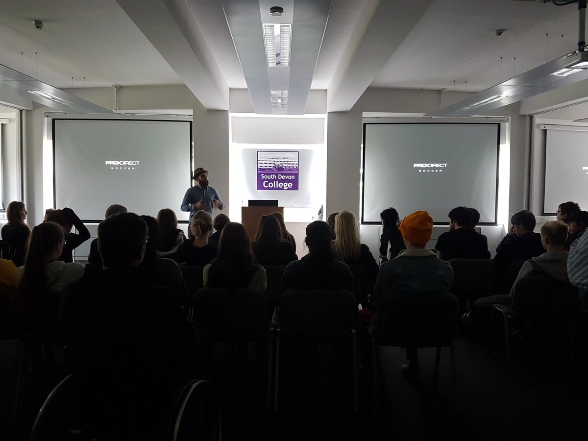 SammyAspden's tweet photo. Fantastic turnout and fab atmosphere for Jamie Carruthers @ProDirectSports keynote speech @UCSouthDevon Digital Media Art Design #researchshowcase @gjdmedia @stevecaunter1 @sdcollege https://t.co/WYD7evq4rJ