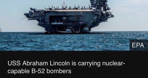 Screenshot of bbc news story which incorrectly describes the planes on a US carrier deck as being B52s