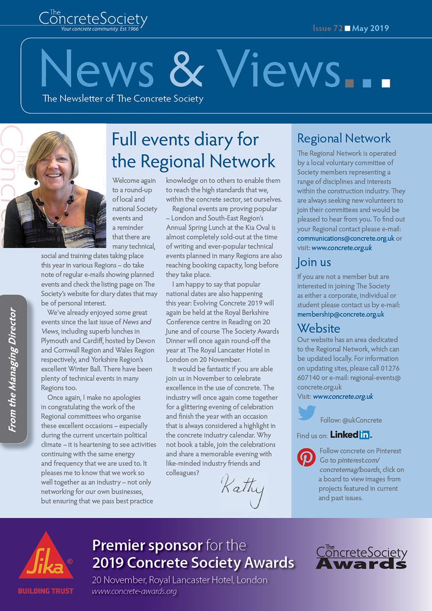 ukConcrete's tweet photo. News &amp; Views, The Society's biannual newsletter, rounds up all the recent activity in our wonderful Regional Network. Copies of the latest edition have been sent out with Concrete May. Members can view the back catalogue here: 
https://t.co/zXc21icfT4 

#concrete #construction https://t.co/8vH5NY6sbQ