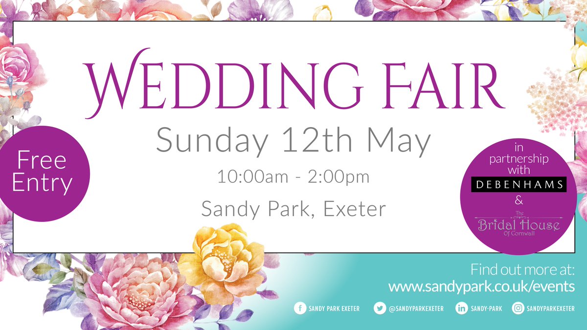 SandyParkExeter's tweet photo. If you're planning a #wedding don't miss our Wedding Fair this Sunday!

⛪️@SandyParkExeter 
🎫Free Entry
🕙 10.00 - 2.00
🎁 Luxury @Debenhams Goody Bag on arrival
🍸 @SalcombeGin for the first 50 to arrive
👰 @BridalHouseCnwl pop-up shop
➡️ https://t.co/6gzD5osYL7 https://t.co/Zebyz7oul7