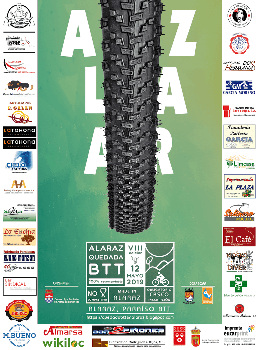 Lillomonte's tweet photo. 2 pedaladas y nos metemos en el día 12 de mayo…
Listas las novedades de la Quedada #BTT de #Alaraz (recorrido, track, sorteos...):

https://t.co/wJjXslYsxk

Cargad el track #GPS y nos vemos el domingo en Alaraz...

#AlarazParaísoBTT #QuedadaBTTAlaraz #Wikiloc @CervezaLaVirgen https://t.co/876AEivMXk