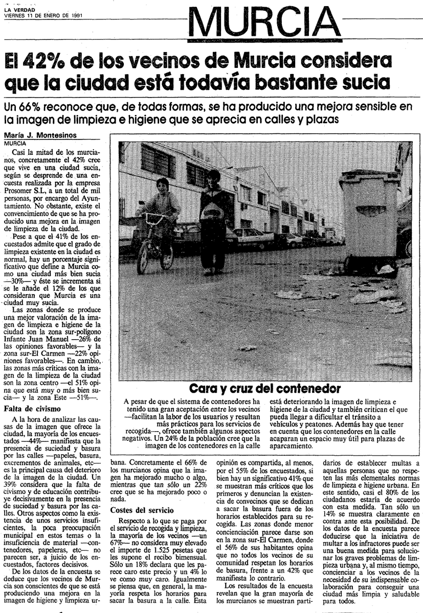 YoEstuveAlli_'s tweet photo. En 1991 la suciedad de las calles era una preocupación. Hoy en día se realizan campañas de concienciación como "No seas marrano" por parte de @MuCSostenible y @AytoMurcia ¿Crees que la ciudad está limpia? 
¡Muy atentos mañana! 🤭😬
#yoestuvealli #40añosdedemocraciaenmurcia https://t.co/LHaSxDDfF9