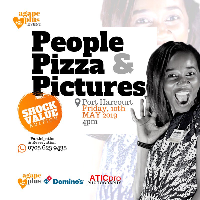 Meet people, eat pizza, take pictures on Friday 10th May. Register now. Link in Bio.

#Portharcourt
#newfriends
#Agapeplusevents
#Livemusic
#spokenwords
#cannonphotography