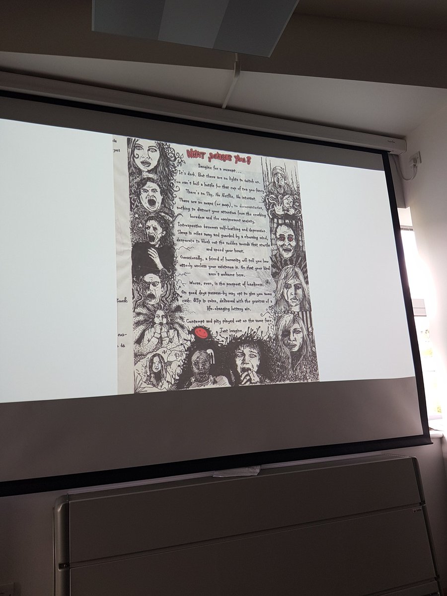 SammyAspden's tweet photo. A completely humbling and inspiring talk by David Brown on his experiences rough sleeping and drawing #researchshowcase #illustration @UCSouthDevon https://t.co/kkJmwqXc9M