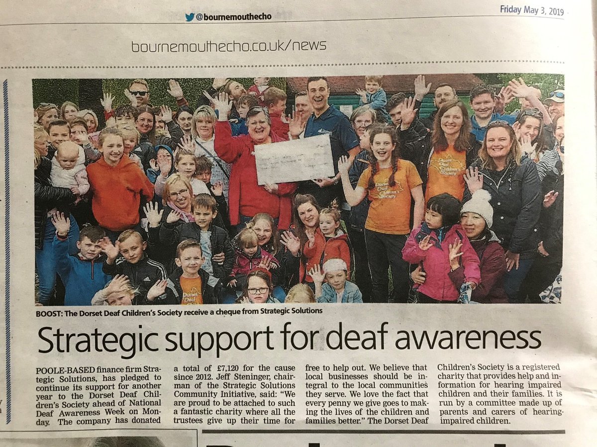 Did you know this week marks Deaf Awareness week?! We are proud to be supporting this amazing charity for another year. Thanks to the @Dorsetecho for covering this worthwhile cause! #DAW2019 #BeDeafAware