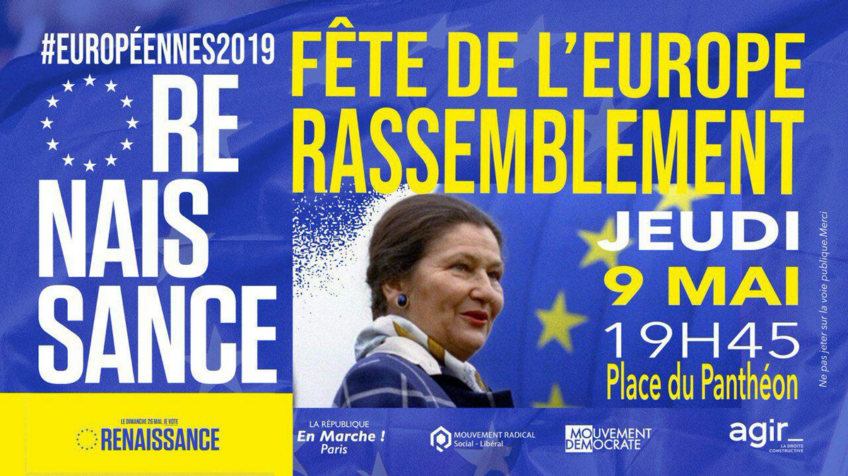 Demain, Nathalie Loiseau, ses colistiers 'Renaissance' (dont Jean Veil) et plusieurs personnalités LREM se réuniront au Panthéon en hommage à #SimoneVeil. 2 symboles, la journée de l'Europe et le combat pour l'égalité H/F. @Europe1