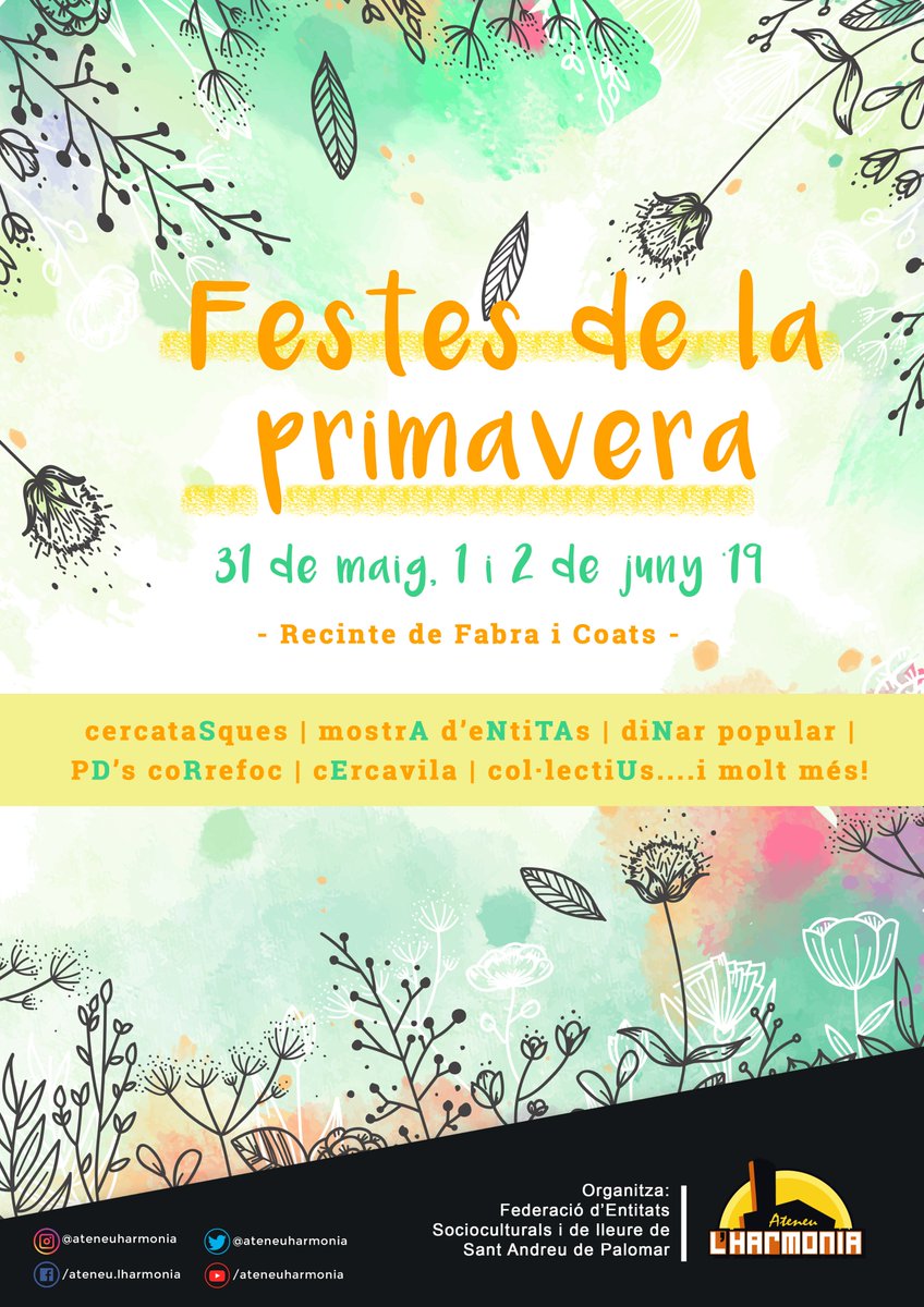 🥁🥁 Ja les tenim aquí! El darrer cap de setmana de maig arriba una nova edició de les Festes de la Primavera de Sant Andreu de Palomar🌺🌹

📆A què esperes a reservar-te el cap de setmana del 31, 1 i 2 de juny?

Som-hi, veïnes, tothom a viure la #PrimaveraAndreuenca!