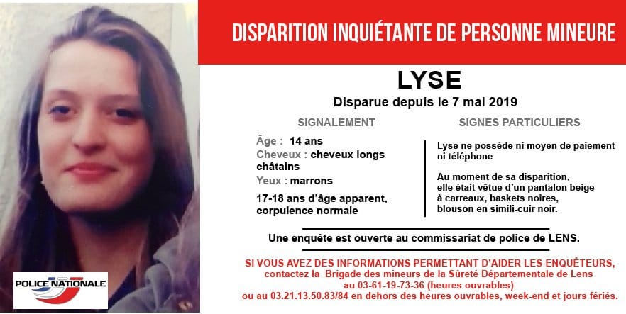 le_Parisien's tweet photo. #appelàtémoins Lyse, 14 ans, a disparu depuis mardi matin de l'unité psychiatrique de l'hôpital de Lens où elle était internée https://t.co/jrcOBuXz2v https://t.co/Ibs3fbE2Vz