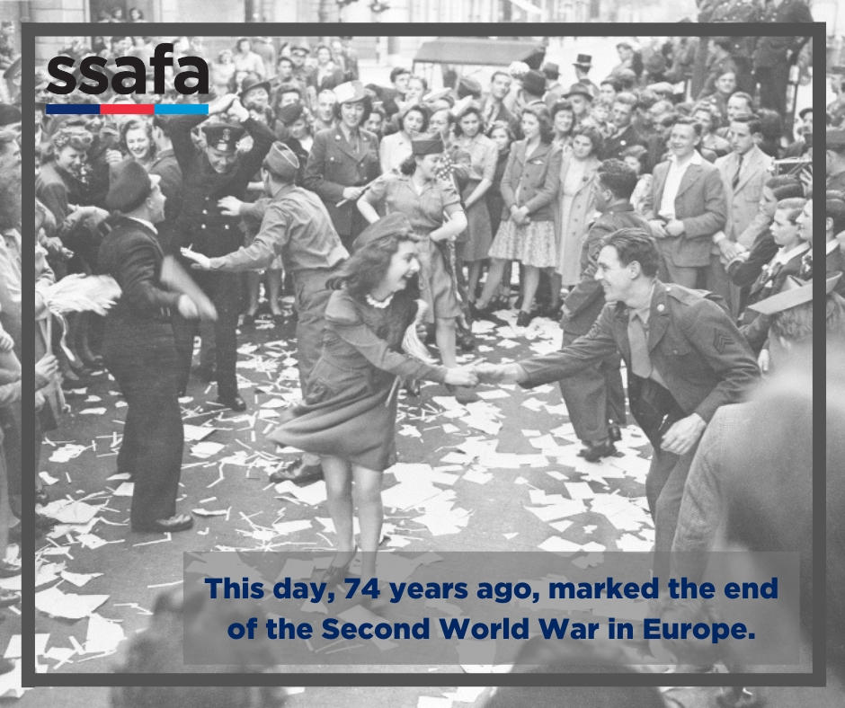 SSAFA's tweet photo. The 8th of May is the day in which there was excitement in the air and on the street. It was the day where we mark the formal acceptance by the Allies of World War II of Nazi Germany's unconditional surrender of its armed forces. https://t.co/2LuMQRNOHK
