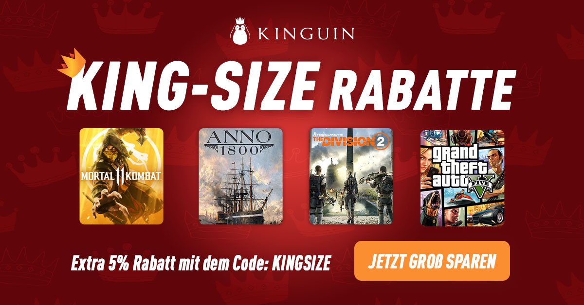 ➡ kingu.in/1lhA
Den 5% Code: KINGSIZE nutzen und #Rage2, #Anno1800, usw. sehr günstig kaufen! Viel Spaß!