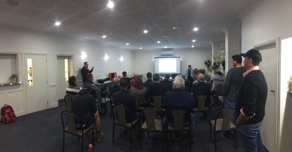 GrahamPage01's tweet photo. It was a great night at #Elders Loxton Viticulture Grower event. Plenty of insights from #Waratah fencing, #Syngenta, Matt Ward and #DCAT #AgIntel precision Ag program.  Elders agronomy making innovation count. #TEI #TEC https://t.co/72XelcE01u