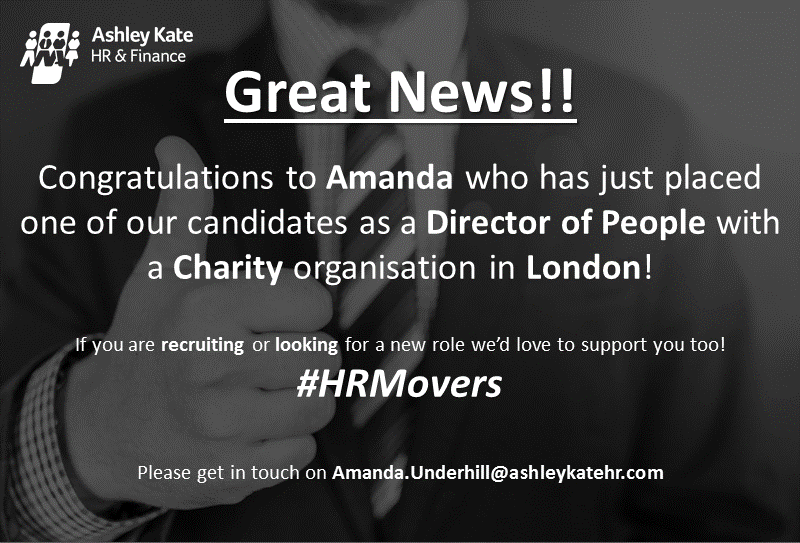 AshleyKateUK's tweet photo. Congratulations to @AmandaU_HR's candidate for smashing their interview and securing a new role with our #Charity client in #London!ππ
If you're currently looking for a new #SeniorHR role or recruiting a new Senior member of your #HR team get in touchπ§
#HRMovers #HRPlacement https://t.co/lhVOVGudhq