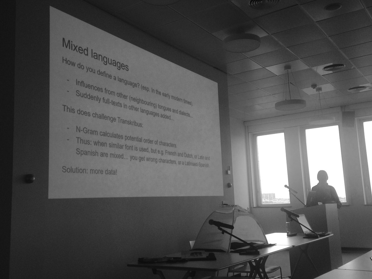 schambers3's tweet photo. @CARomein mentions that texts with mixed languages can be challenging for @Transkribus but more data is needed to improve the functionality #DATeCH2019 #kbrlab https://t.co/WeKtgZzjeS
