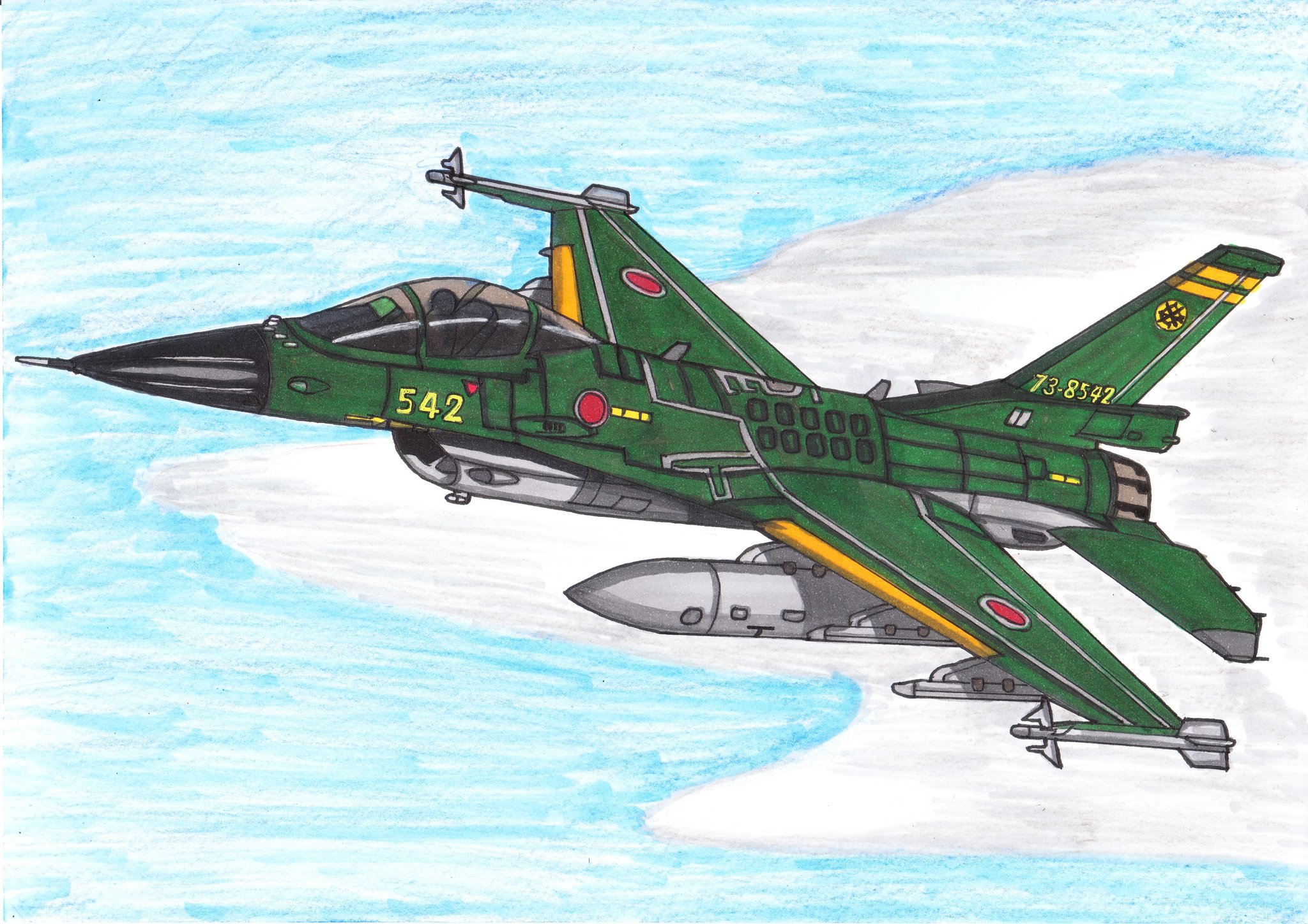 色鉛筆画 戦闘機A4サイズ 絵画風 壁紙ポスター (はがせるシール式) ゼロ戦 零戦22型 A6M3