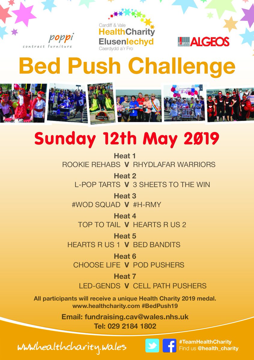 Health_Charity's tweet photo. Who's joining us at the Cardiff Bay Bed Push this weekend?
Who will win the battle of the beds? #CavBedPush #Battleofthebeds https://t.co/JWdWxjCJ0C