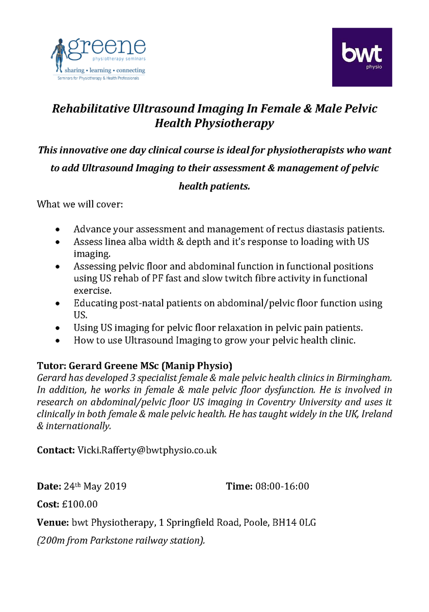 gerardgreenephy's tweet photo. US in male and female pelvic health: Friday 24th May, Poole, Dorset, Big thanks to Vicki &amp; team for the invite to the South Coast , looking forwrard to seeing their clinic also @c_hebron @neiljlangridge @Mercephysio @womenshealthFB https://t.co/9GVuem8Fiq https://t.co/ypRI2qMrez
