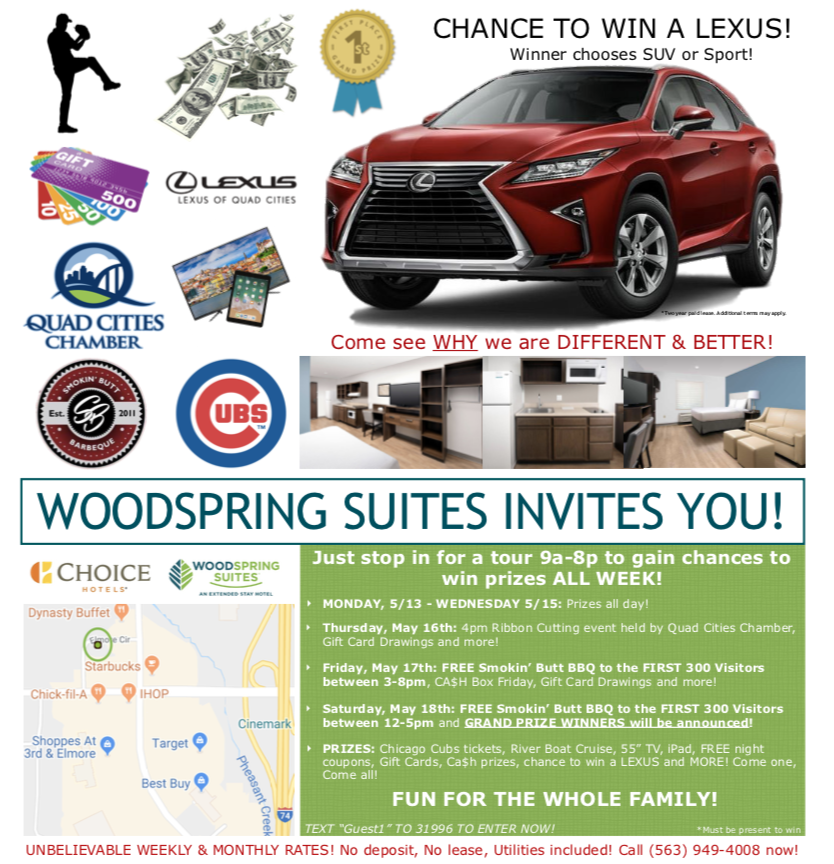 bobbyblaze744's tweet photo. JD Royal, J&P & TriCity are matching $ for $ for everyone who tours WoodSpring Suites 5315 Elmore Cir Davenport IA & donating to #RedCross for Flood Victims Tour 5/13 - 5/18 to get your donation in. See us on the air 5/9/19 2p on #LivingLocalQC for more info #QuadCitiesStrong https://t.co/lb6dv0udym