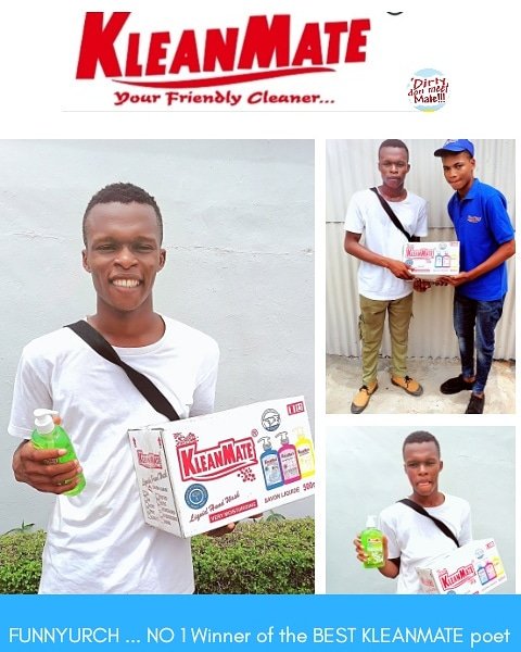 kleanmate's tweet image. As mates, being your class mates does not mean we are age mates,but we all had to be clean so as to be outstanding,Kleanmate just made us mates in Cleanliness
The poem that made him number 1 @funnyurch.Congratulations.
#winner #dirtydonmeetmate #antibacterial#handwash #kleanmate