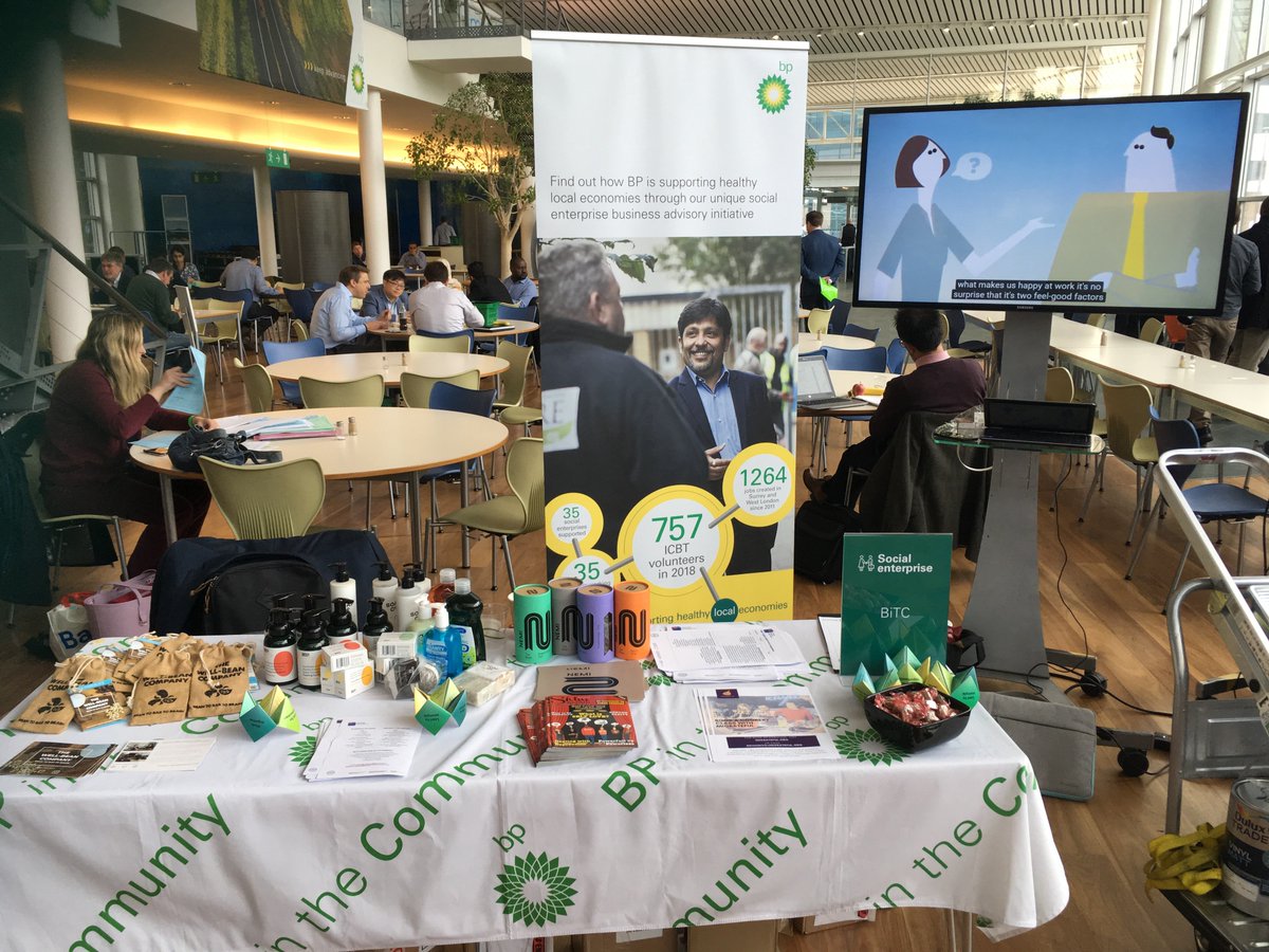 Showcasing some of our wonderful social enterprises' products and services at BP's Volunteering in Action event last week where we were promoting the arc programme @wellbeanco @ClarityVoice <a href="/ShineALOUDUK/">ShineAloudUK</a> <a href="/nemiteas/">NEMI Teas</a> <a href="/migratefulUK/">Migrateful</a>