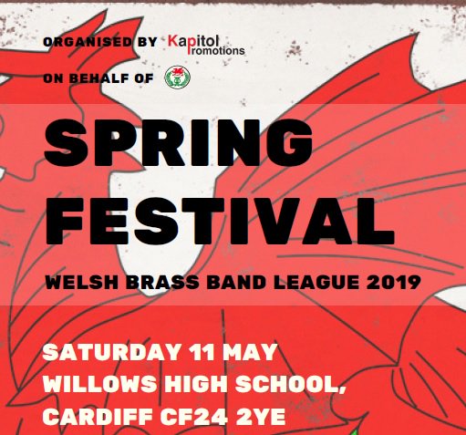 We're delighted to be organising the Spring Festival of the 2019 Welsh Brass Band League this SAT 11TH MAY for <a href="/sewbba/">SEWales Brass Band A</a> - come along to <a href="/willowshigh/">Willows High School</a> #Cardiff to support the #Welsh brass band movement! Section 4 kicks the day off at 10am before Sections 3, Youth, 2 &amp; 1 #welshleague