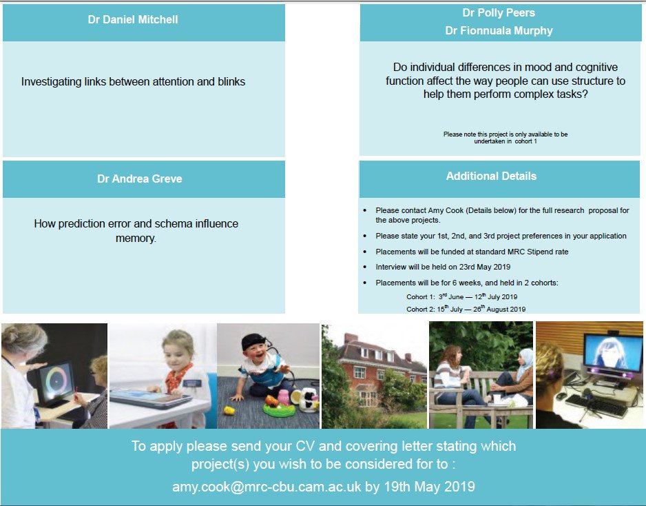 We have paid summer internships <a href="/mrccbu/">MRC Cognition and Brain Sciences Unit</a> for undergraduate students to come and experience hands-on research in cognition and neurosciences. Know someone who might be interested? Please share :)